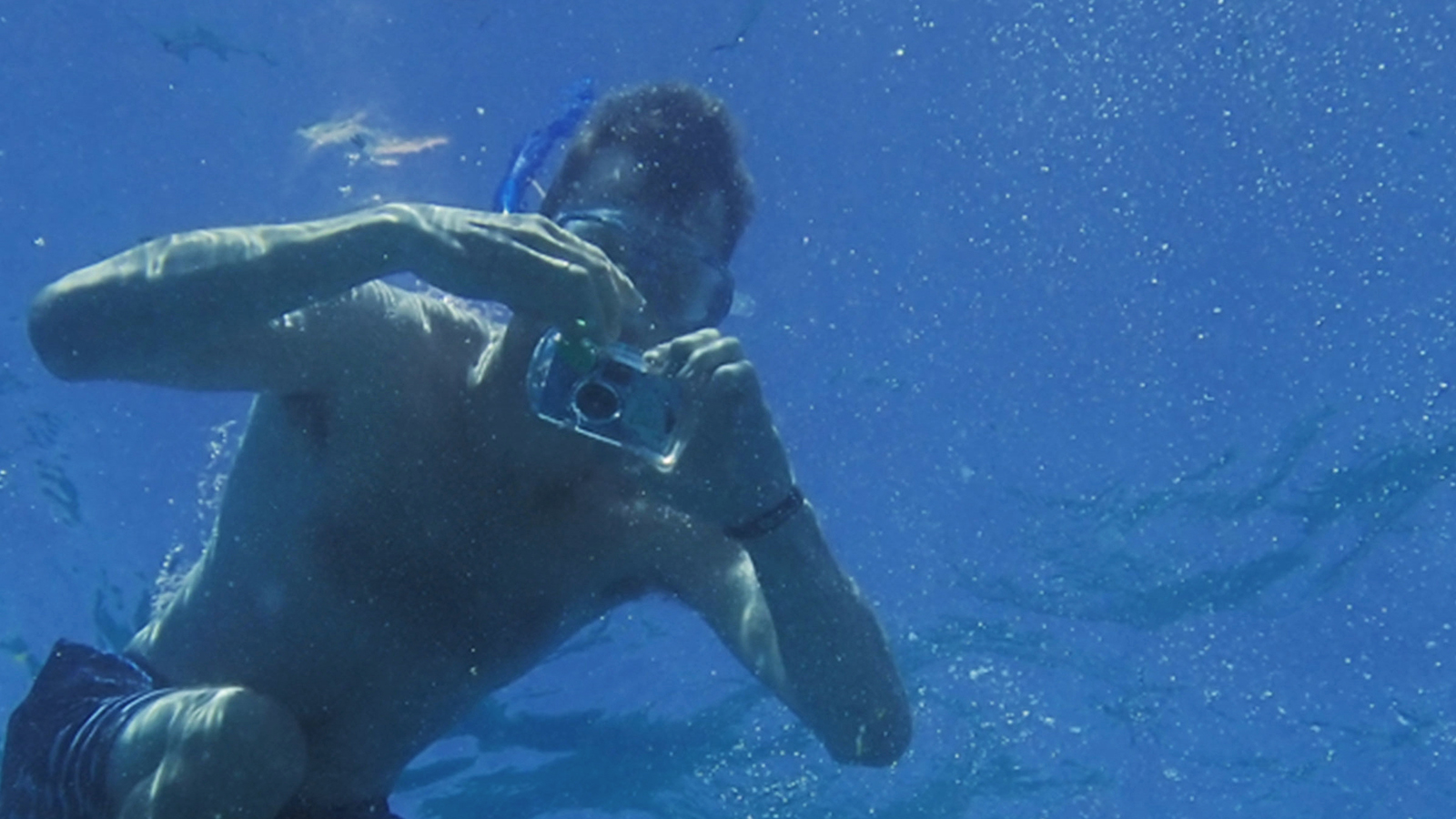 fotógrafo bajo el agua durante el esnórquel